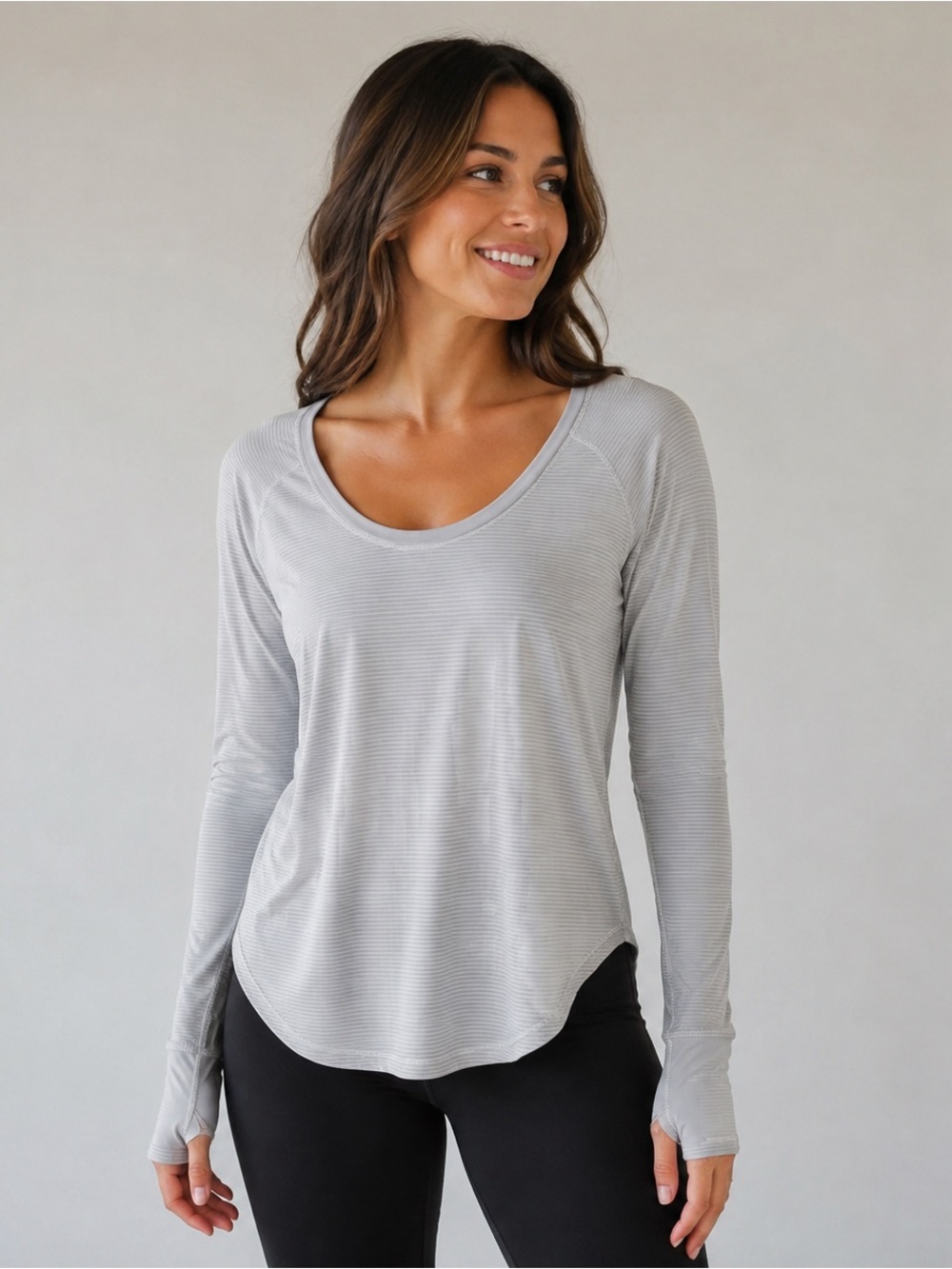 Lululemon Gray Women's Long Sleeve Pinstriped Top. SzM